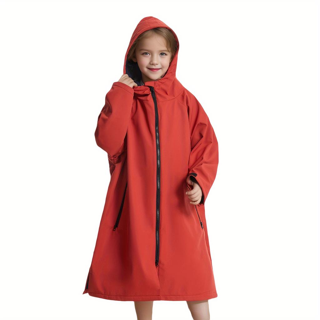 Современный стиль, Супервпитывающий полиэстеровый микрофибровый пляжный халат для детей, Теплый, Ветрозащитный, Быстросохнущий, Дизайн на космическую тематику с карманами на молнии и капюшоном