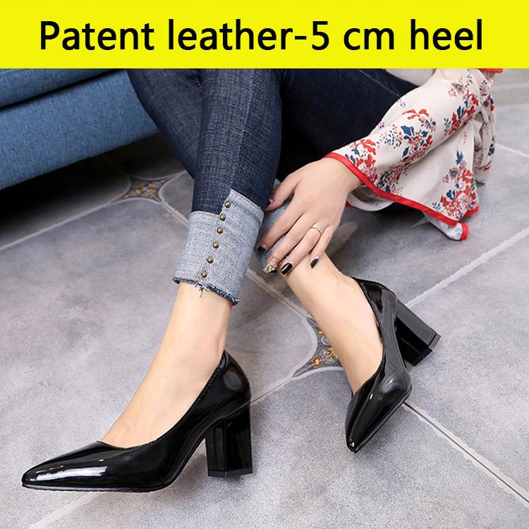 Fashion Aphixta Shoes Women Pointed Toe Pumps Sapato Feminino 7.5cm High Square Heels Patent Leather Fashion Work Black Party Shoes