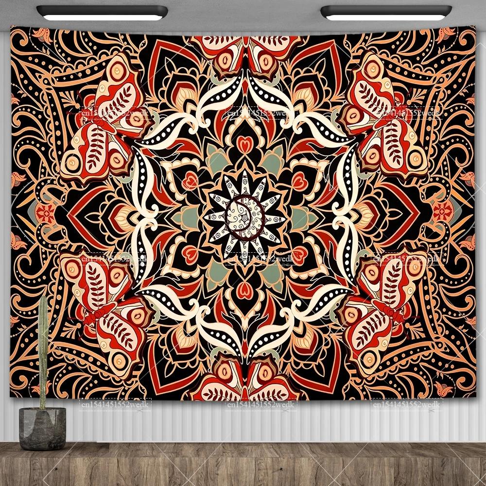 Гобелен со скелетом и бабочкой, черно-белый череп, грибной гобелен, хиппи, эстетический декор комнаты, настенные фоновые полотна