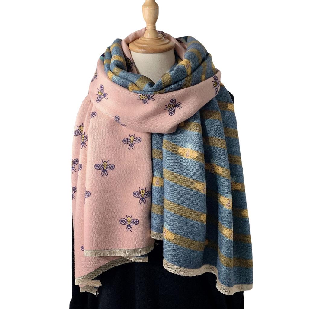 Imitation Cashmere Fringed Extended Jacquard Scarf Women'S Versatile Warm Thickened Shawl Decorative Scarf