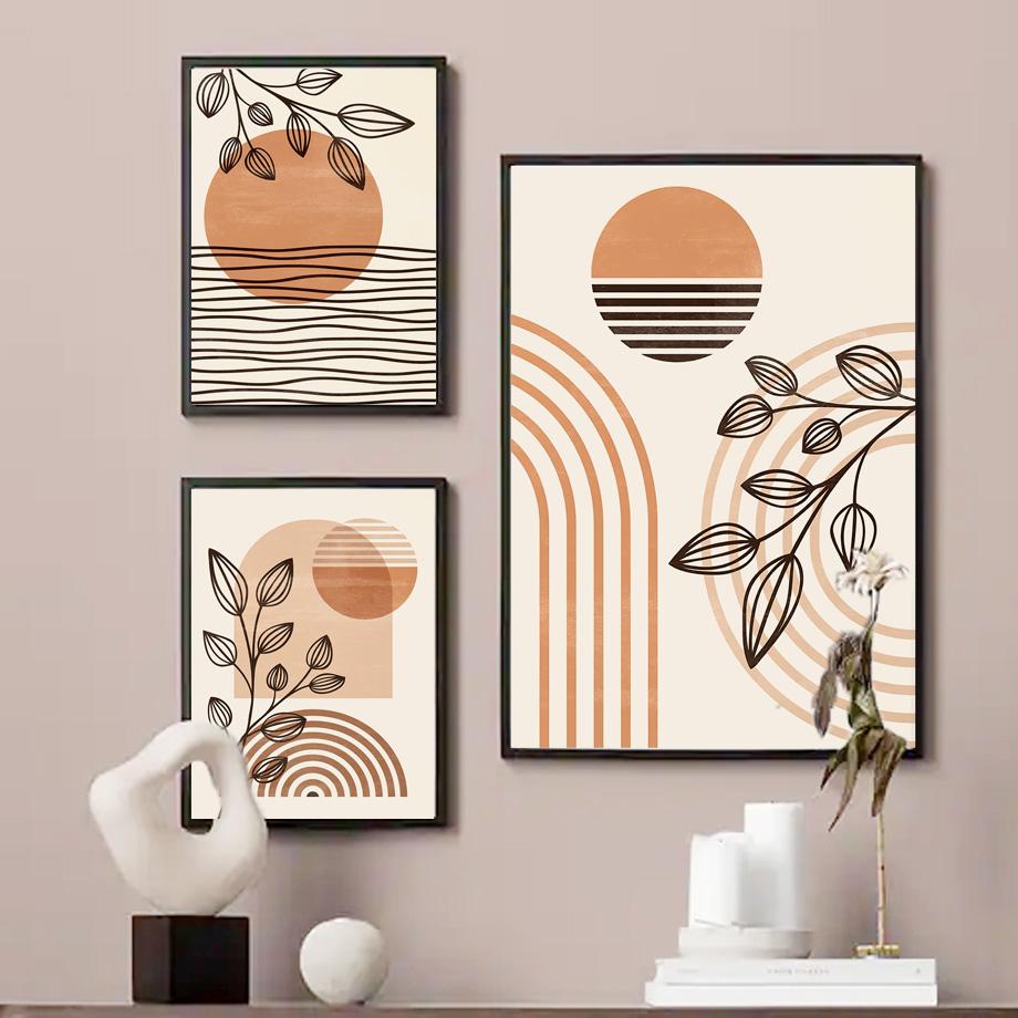 Бохо абстрактные геометрические солнце луна лист минимальные ботанические постеры и принты галерея настенная живопись на холсте Эстетический декор комнаты