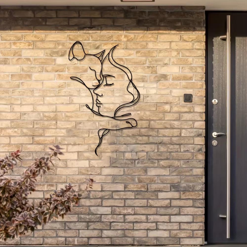 Sleek Black Cat & Woman Metal Art: Minimalist Design for Chic Spaces.Black Cat and Woman for Modern Décor Lovers.