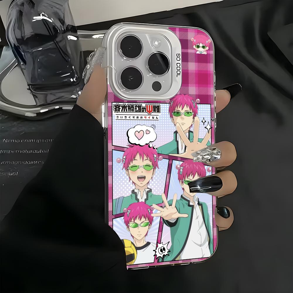 Чехол для телефона аниме S-Сайки Кусуо для iPhone 16 15 14 13 12 11 Pro Max Белый Матовый Лазерный Металлик Аврора Funda