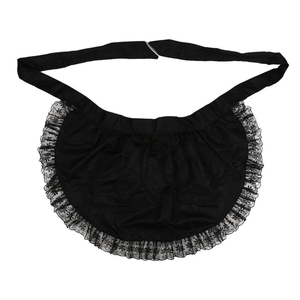Lace/Ruffled Decor Woman Apron Half Waist Short Cosplay Maid Lolita Pinafore Baking Kitchen Cleaning Bib with Pocket