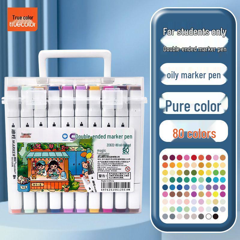 Двусторонние масляные маркеры True Color: Быстросохнущий набор для рисования в стиле аниме с твердыми наконечниками для студентов