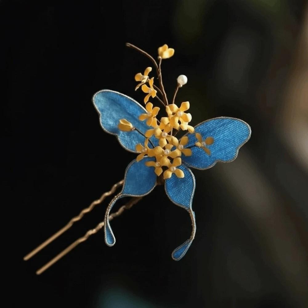 Beautiful Hanfu Butterfly Hair Fork Headwear Exquisite Fairy Side Clips Girls