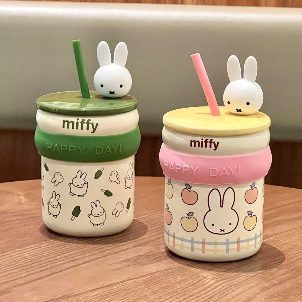 Подарок на день рождения Миффи Кролик Соломенная чашка для воды для девочек Керамическая кружка с крышкой Офисная кофейная чашка Сувенирный подарок