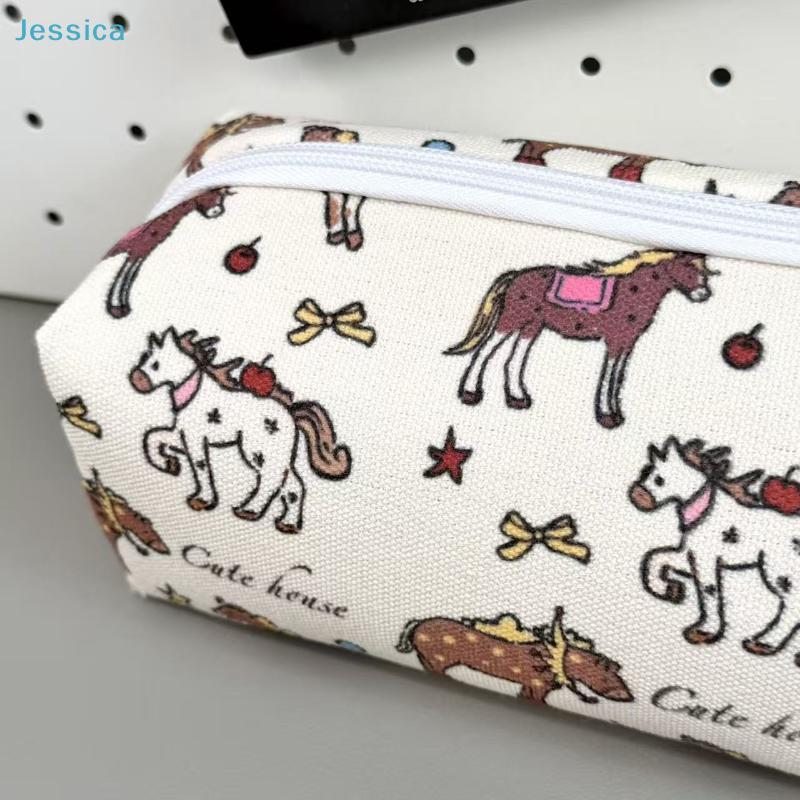 Cute Horse Print Pencil Case – Canvas Zipper Pouch For Stationery Cosmetics  Daily Essentials