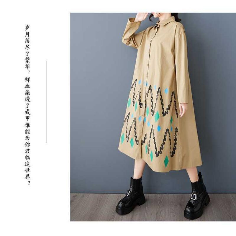 Свободные платья большого размера с принтом и сращиванием повседневные простые милые платья с длинным рукавом