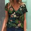 Футболки с 3D-принтом «растение-цветок», женская футболка с V-образным вырезом, короткий рукав, топ Y2k, уличная одежда Harajuku, футболка большого размера, женская одежда