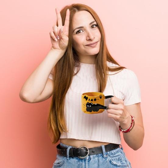 Кружки для кофе с изображением кошек, емкостью 380 мл. Милые чашки с изображением кошек, керамические чашки для чая, экономящие место, подарок для любителей и коллекционеров кошек.