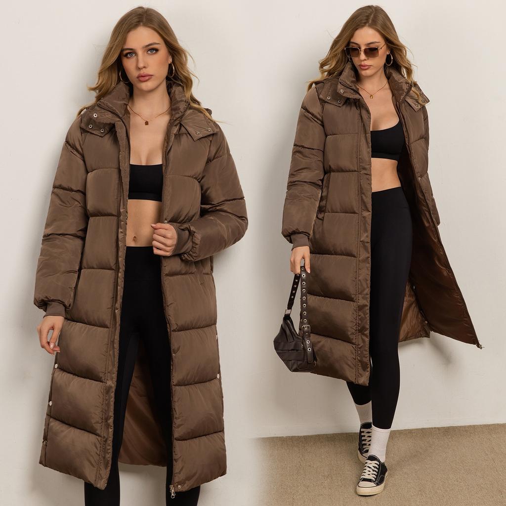 Knee-length cotton jacket women's winter new fashion slim down cotton hooded thickened cotton coat