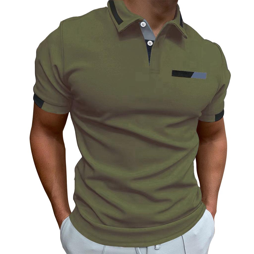 New Men's Short-Sleeved Casual Polo Shirt with Imitation Chest Pocket, Collar and Button-Front Business T-Shirt Top for Men