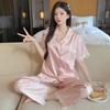 Сладкая бабочка атлас ледяной шелк жаккард пижама женская кружево летняя с коротким рукавом удобный комплект домашней одежды