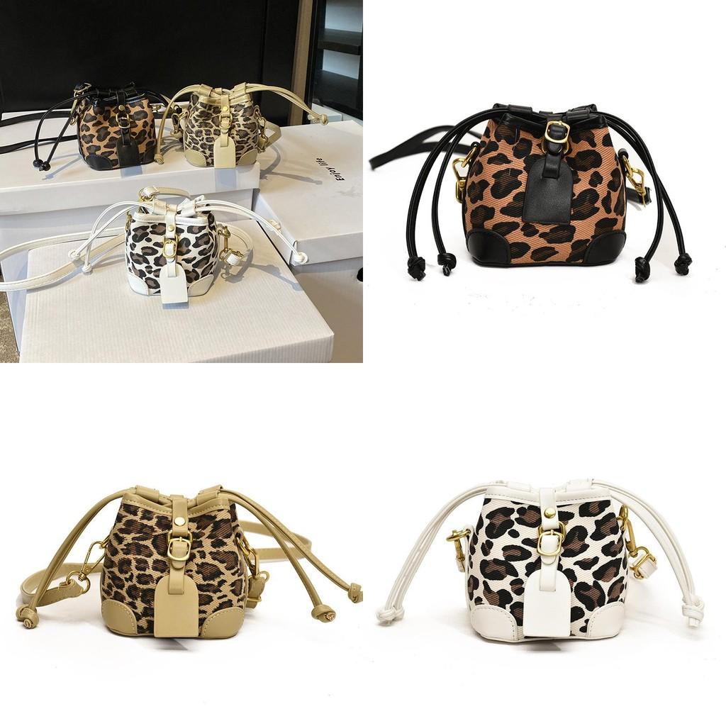Childrens Retro Leopard Print Drawstring Water Bucket Bag With Pu Material For School And Casual Use