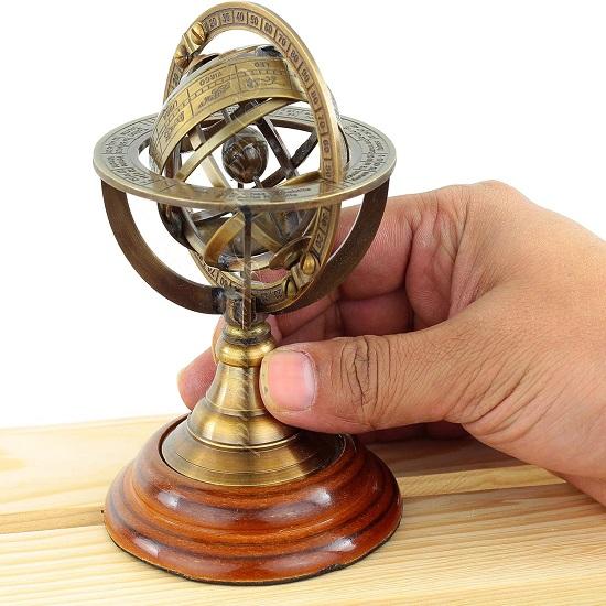 Zodiac Armillary Brass Sphere Globe Wooden Display  Pirate Ship Decor