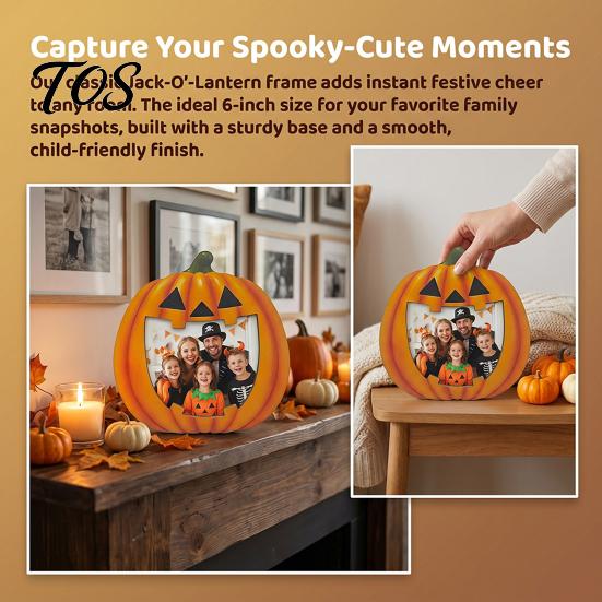 Indoor Holiday Table Decor Halloween Wooden Photo Frame, Pumpkin Ghost Cat Cutout Picture Autumn Tabletop Decoration Holder, Double-sided for