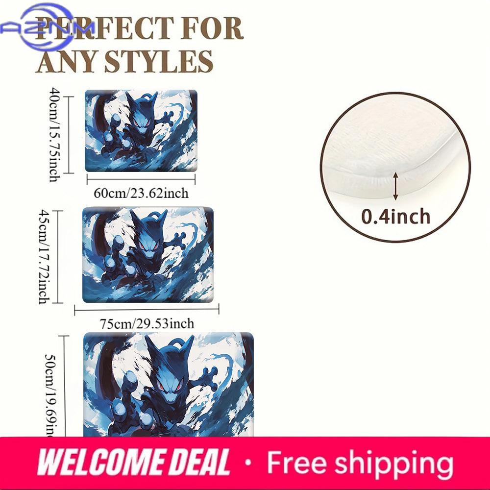Pokemon Mewtwo Watercolor Print Non-Slip Doormat, Absorbent Floor Mat for Home Decor