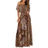 Bandeau Ruffle Trim Stitching Large Hem Long Dress Sexy Off Shoulder Leopard Butterflies