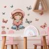 Мультфильм Читает Книгу Маленькая Девочка Бабочка Фон Украшения Украшения Наклейки