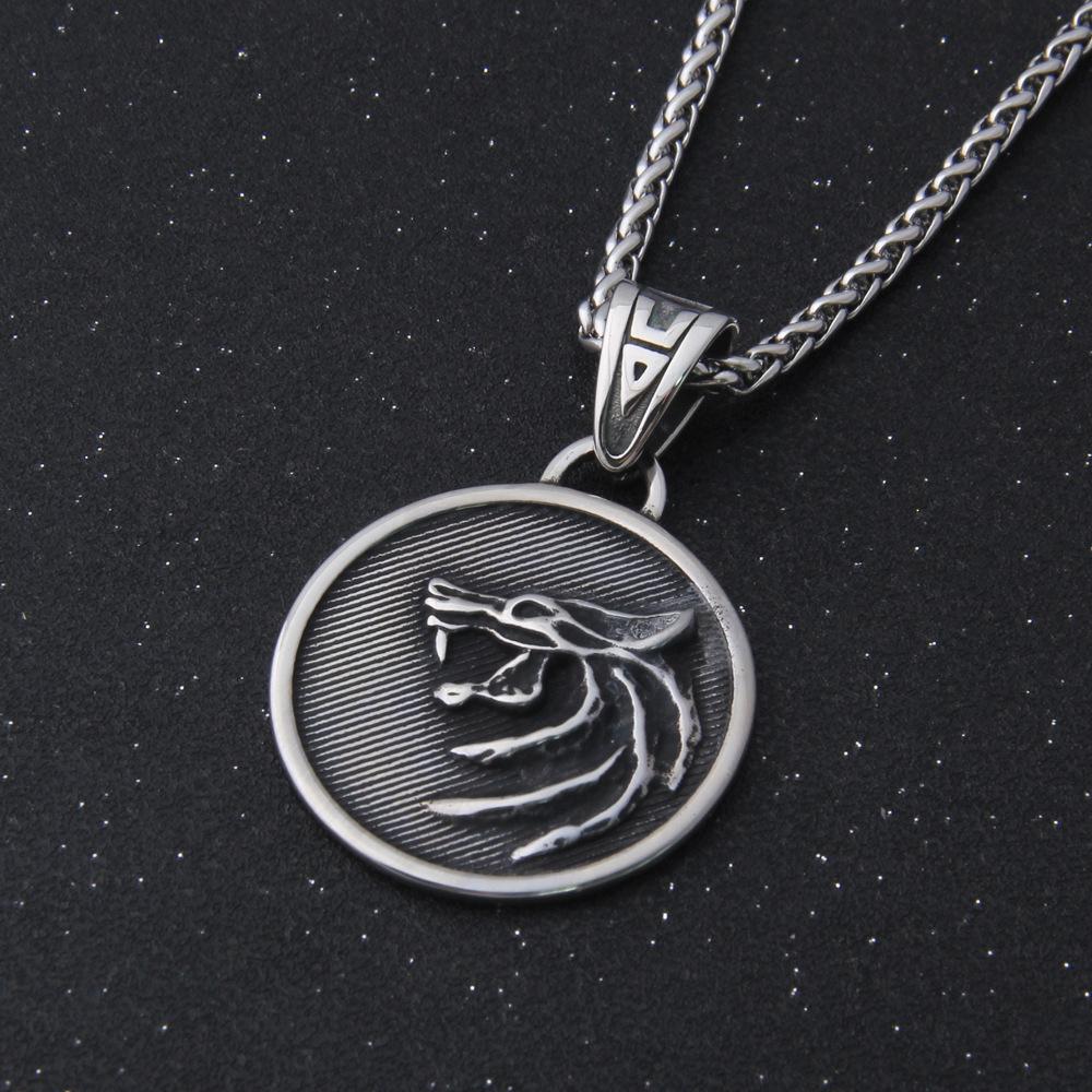 Nordic Viking Retro Wolf Head Pendant Necklace, European and American Trendy Men's Hip Hop