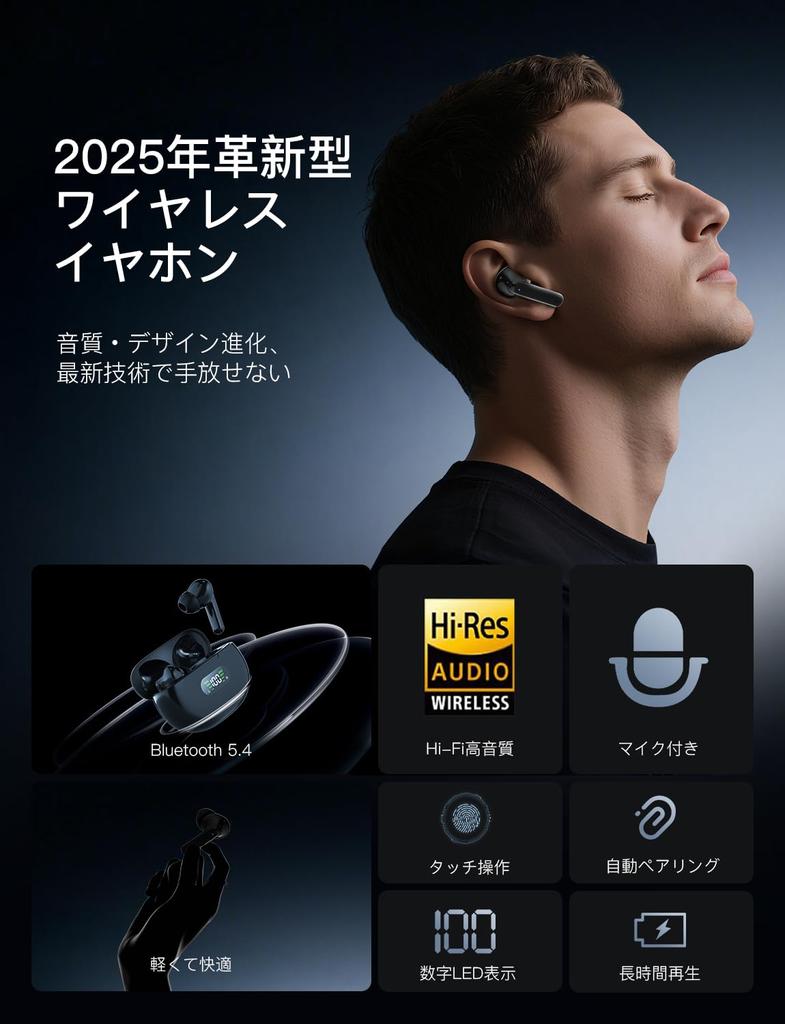 Беспроводные Bluetooth-наушники для Bluetooth-наушников с автоматическим светодиодным сенсорным управлением, легкие и IPX7, одинарные или бинауральные, идеально подходят для и школы [Новинка 2025!] 5.4