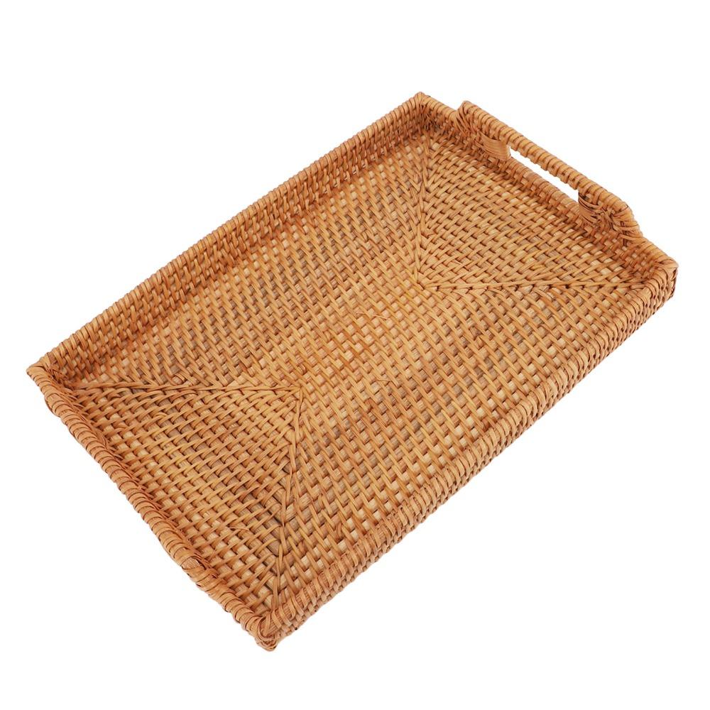 Side Handles Serving Tray Woven Craft Decorative Tray Multi Functional Tray with Handles Picnic