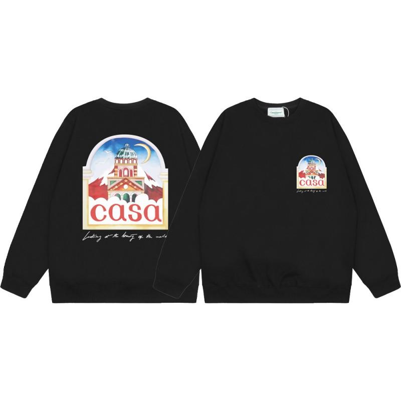 Casablanca Streetwear Oversized Cotton Hoodless Sweatshirt With Letter Print 380g Heavyweight Crewneck Pullover Men