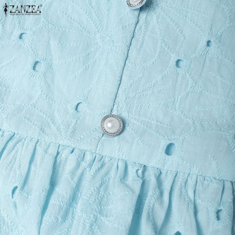 ZANZEA Женское повседневное летнее платье с отложным воротником, пэчворк, крючком, с коротким рукавом