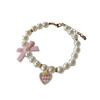 Pet Collar Faux Pearl Dog Collar with Heart Bowknot Charm Adjustable Straps Imitation Crystal Pet Collar Jewelry Accessories