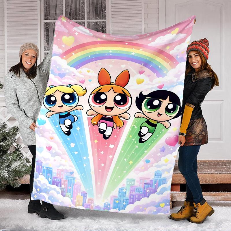 1pc Powerpuff1 Theme Blanket - Digital Print, Polyester, Cozy for All Seasons, Perfect for Outdoor, and Travel
