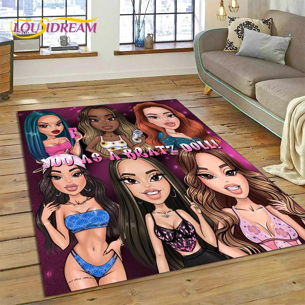 HD Мультяшная кукла Bratz Милые девочки 3D Ковер для гостиной спальни Домашний декор, Нескользящий коврик Декорация для дивана Придверный коврик