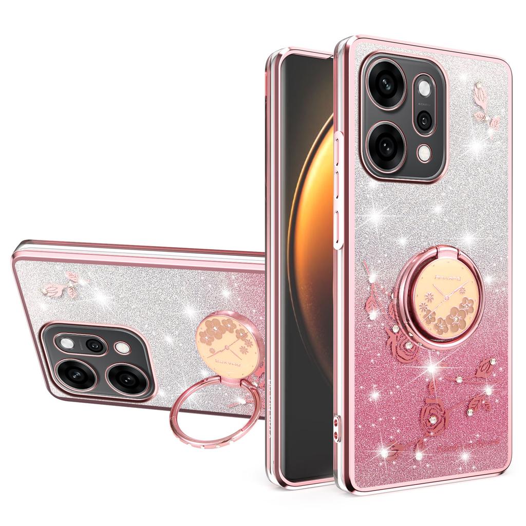 KADEM For Oppo Reno14 Pro 5G (Global) Case Ring Kickstand TPU Flowers Phone Cover Gradient Glitter