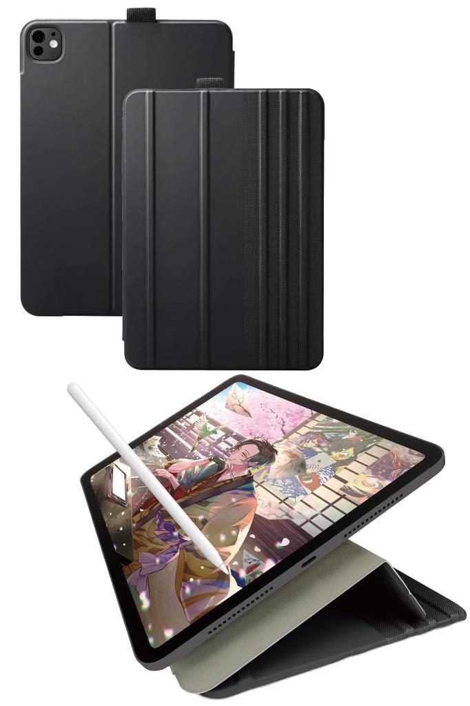 Elecom Чехол для iPad Pro 11 дюймов, модель 2024 года, регулируемый угол наклона, отделение для ручек с клапаном (М4) 7-уровневый TB-A24PMWVDBK