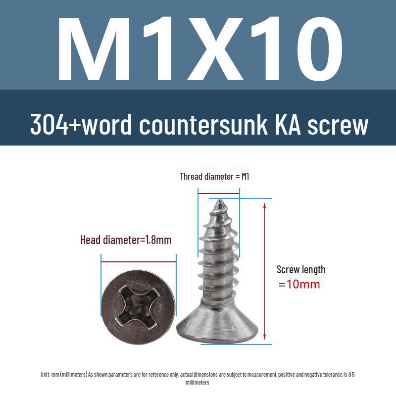 Yigu 304 Stainless Steel Phillips Flat Head Self-Tapping Screws M1-M2.5