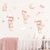 Pink Cartoon Bunny Moon Clouds Stars Watercolor Nursery Stickers Vinyl Children Wall Decals Art Print Kids Girls Room Home Decor