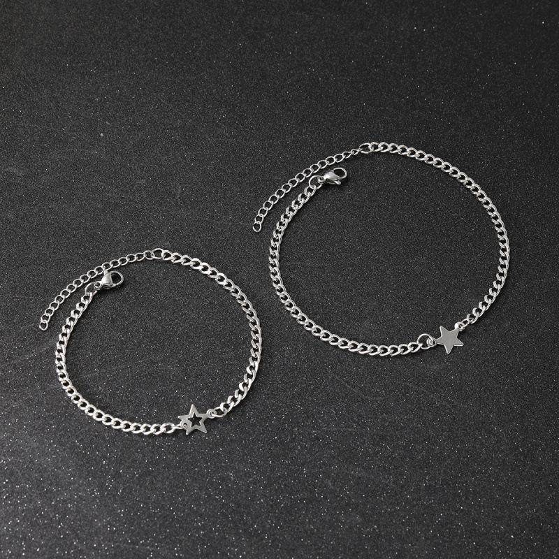 Goth Vintage Cool Matching Relationship Bracelets Y2K Star Pendant Beaded Silver Color Chain for Women Men Aesthetic Jewely Accessory