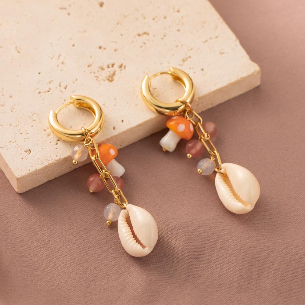 Chic Gold-plated Shell Mushroom Earrings For Women Elegant Street Style 2023