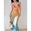 Сексуальное горячее платье-комбинация с сетчатым принтом для девушек, женский ретро-стиль для отпуска, длинное по щиколотку, купальник, пляж