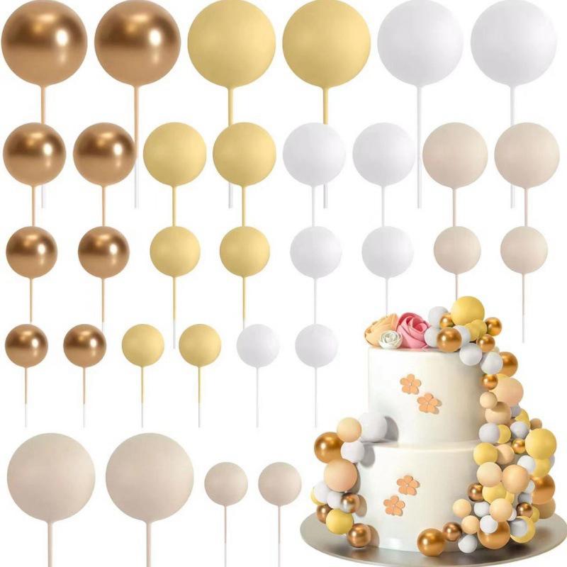 32Pcs Ball Cake Toppers Mini Balloon Cupcake Topper Sticks Foam Ball for Kids Boy Girl Birthday Party DIY Decoration Baby Shower