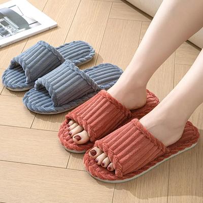 2024 Новые женские домашние пушистые тапочки, нескользящие повседневные домашние туфли на плоской подошве, мужские шлепанцы, теплая обувь, однотонные парные тапочки