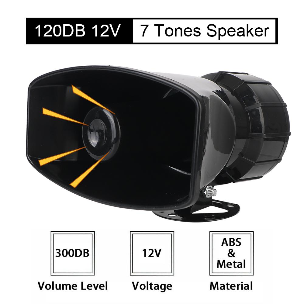Полицейская сирена, воздушный звуковой динамик для грузовика, автомобиля, автомобильный звуковой сигнал, 7 звуков, 120 дБ, громкий многотональный и клаксоновый звуковой сигнал, автомобильная предупреждающая сигнализация, Мегафон 12 В, 100 Вт