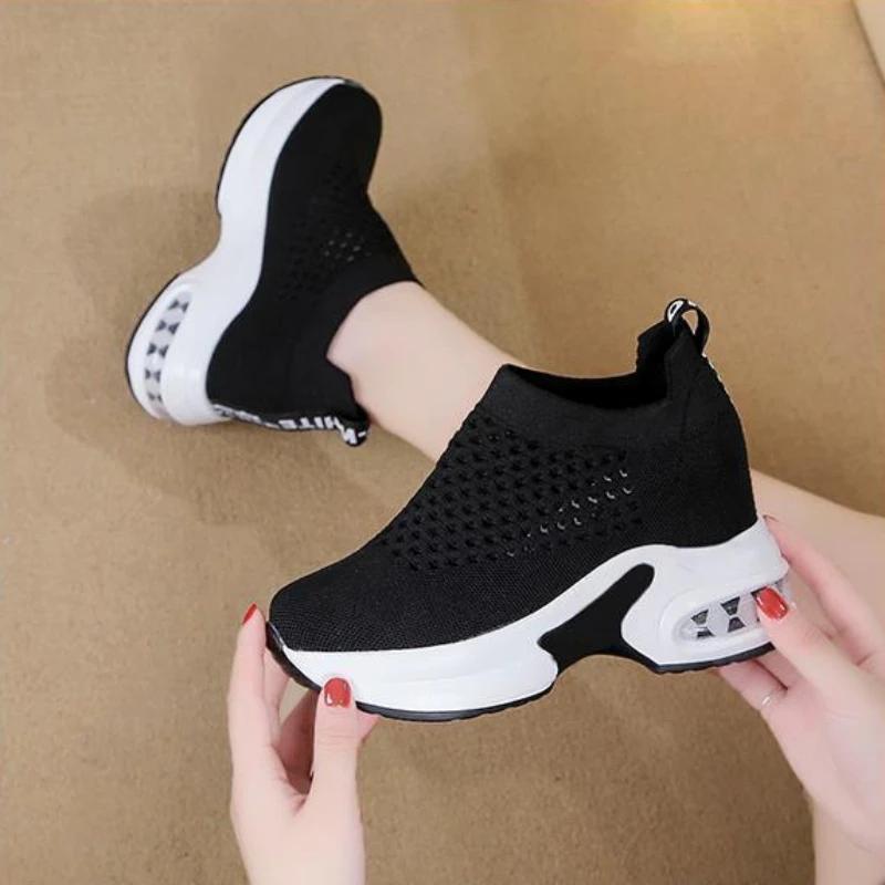 Net Women's Breathable Casual Sneakers Platform Shoes Comfortable Womens Vulcanized Shoes Lightweight Wedges Slip On Zapatillas