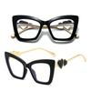 Trendy  Cat Eye Blue Light Glasses with Metal Love Inlay, Unisex Anti-Fatigue Computer Eyewear, Fashion Eyeglasses for Men & Women