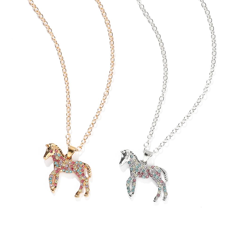 Rainbow Pony Crystal Necklaces For Women Cute Cartoon Animal Choker Collier Fashion Jewelry Accessories Bijoux Gifts