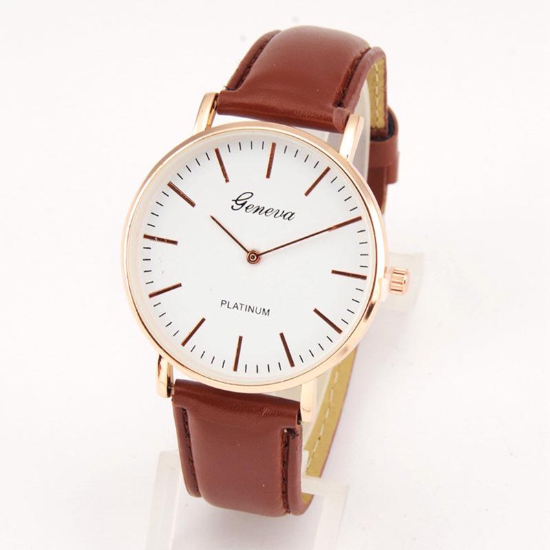 Женские ультратонкие кварцевые часы Geneva с кожаным ремешком: Унисекс Мода с Дизайном Двух Рук