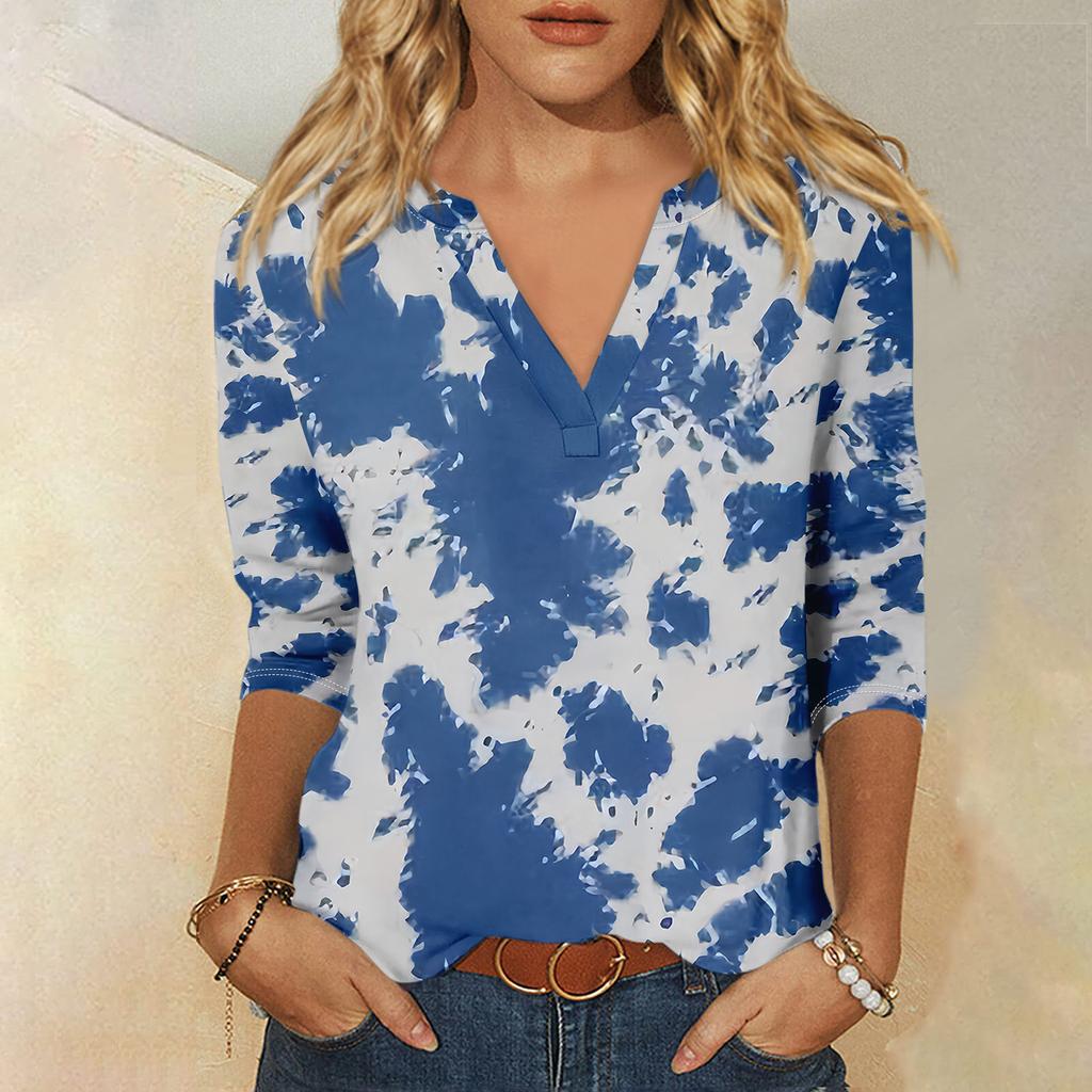 Women's T Shirt Tee Printed 3/4 Sleeve Daily Weekend Fashion Basic V Neck Regular Top