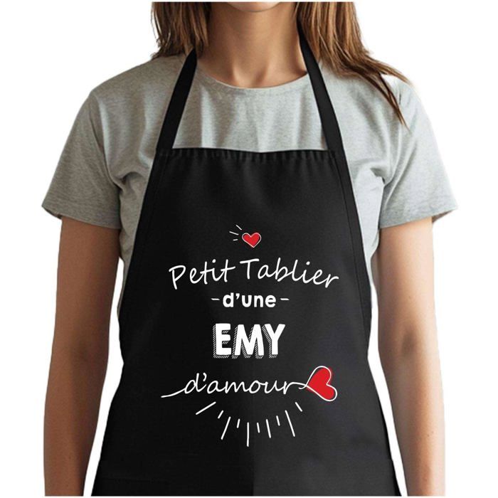 Tablier de cuisine - Emy d'amour - Noir - Coton résistant - Impression bretonne