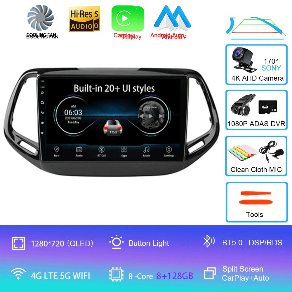 Android 14 Carplay Auto WIFI+4G Для Jeep Compass 2017 2018 2019 Автомагнитола GPS Стерео Мультимедийный Видеоплеер 2din Головное Устройство DSP