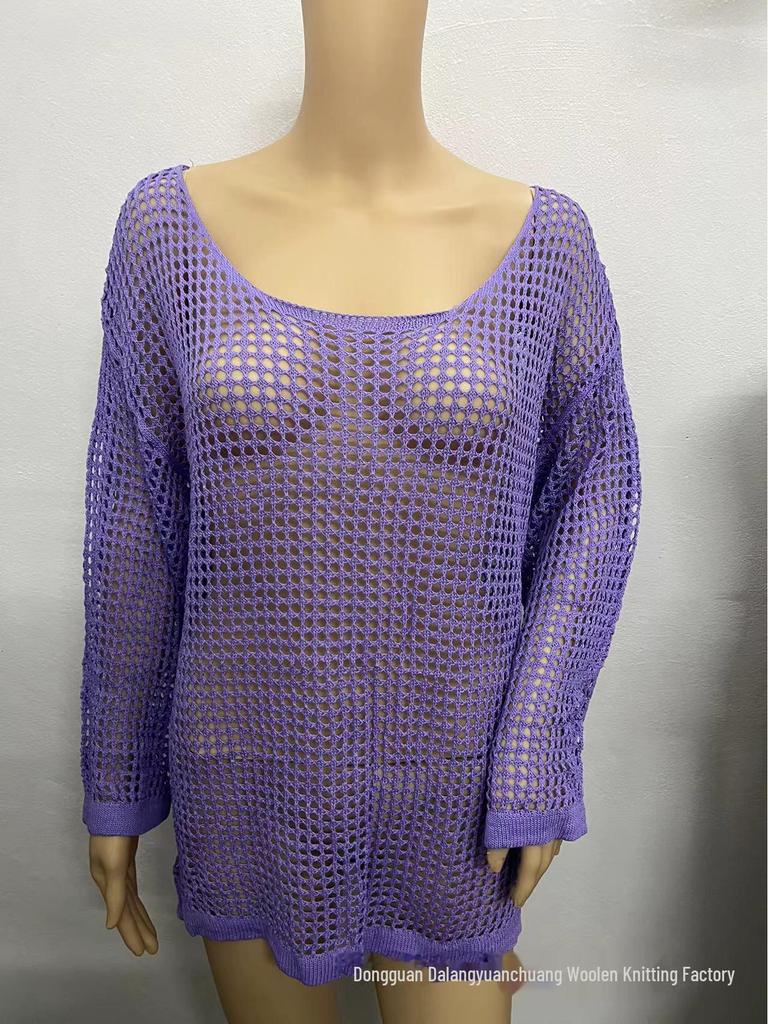 European & American Mesh Knit Bikini Cover-Up Sweater - Women's Summer Beach Sunscreen Shirt
